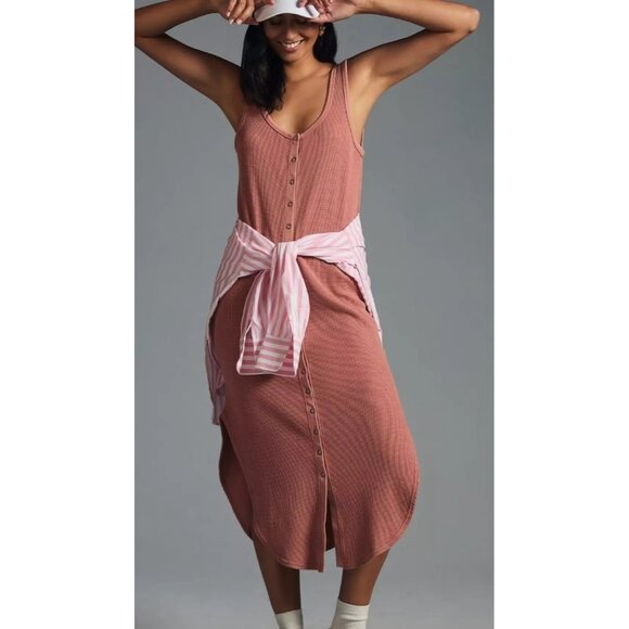 New Anthropologie Daily Practice Button Front Midi Dress Womens 2X Bronze - Picture 1 of 10